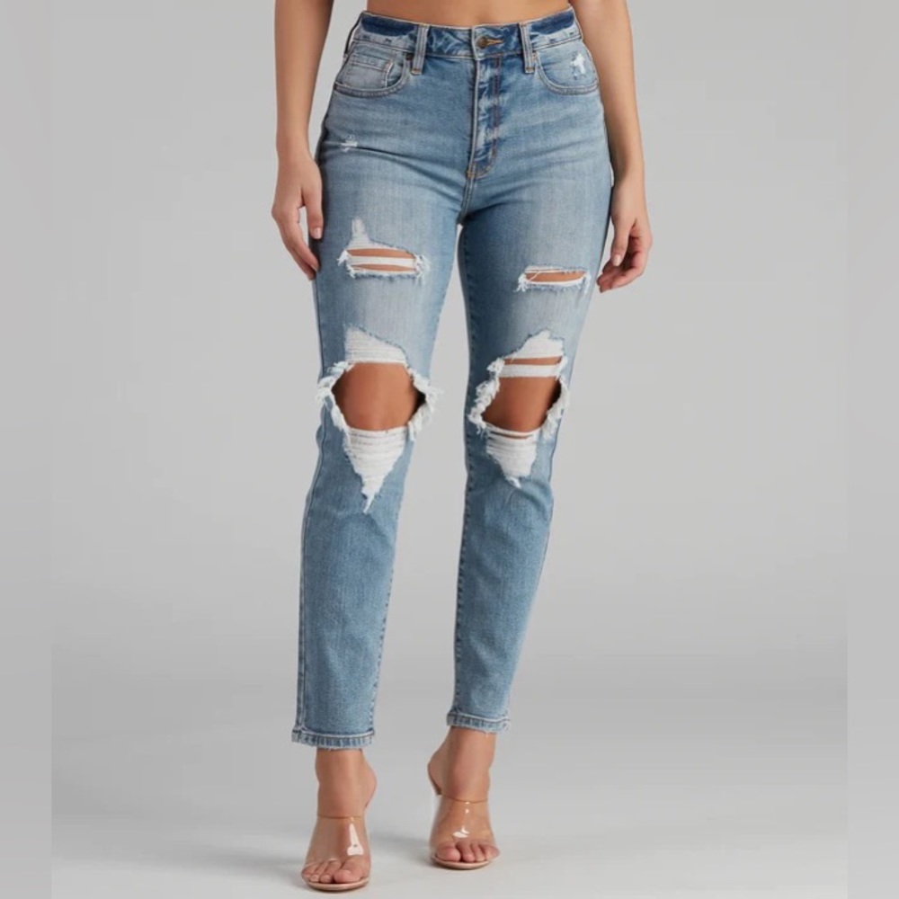 High Waisted Distressed Mom Jeans